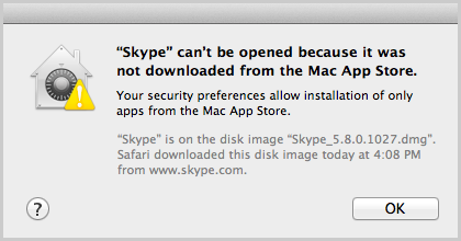 In Mac OS X Mountain Lion, these may be set so that they only allow downloads from the Mac App Store: