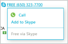 Call or Add the selected free phone number to Skype.