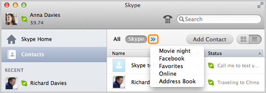 close contact bar on skype