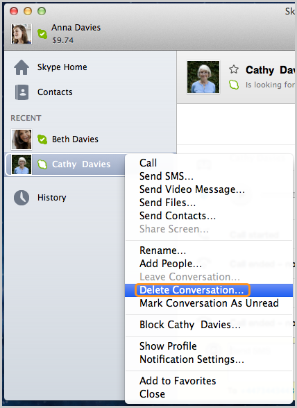 how to clear chat history in skype for business on mac
