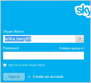 skype sign in screen