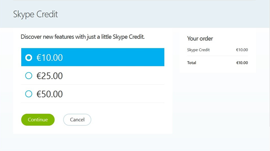 skype sign up credit